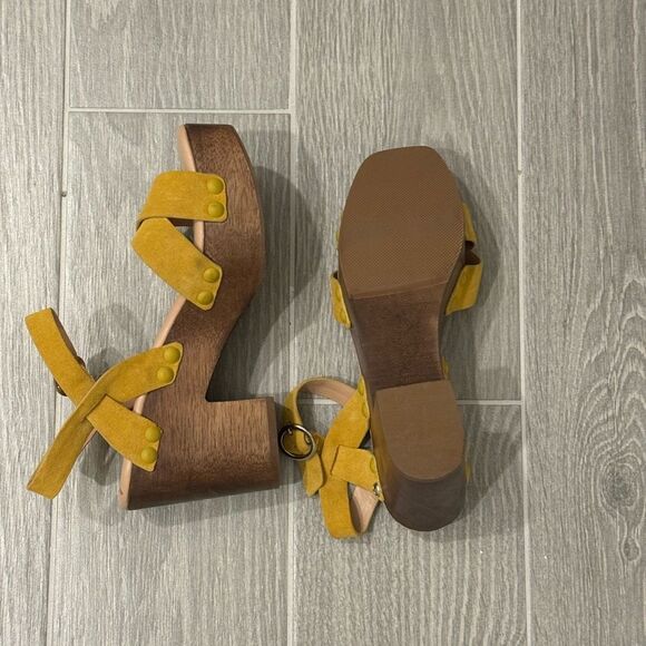 Yellow Suede Platform Sandals - Picture 2 of 6